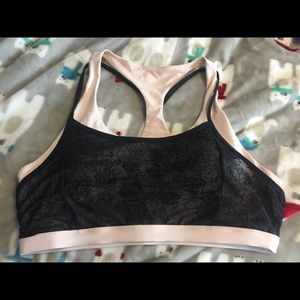 Fabletics mesh lace millennial pink sports bra